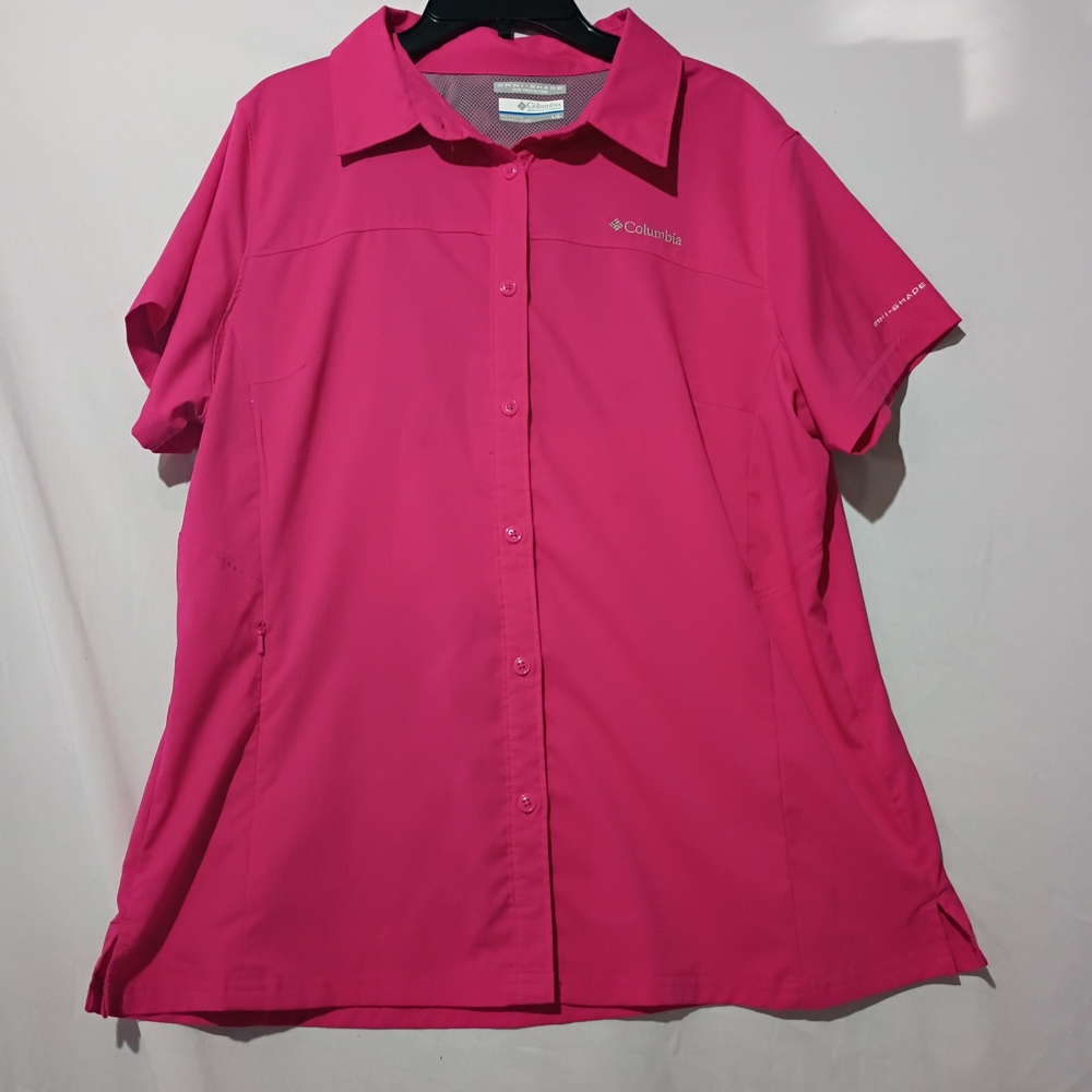 Columbia Omni Shade Women’s Short Sleeve Button-Front Shirt - Bright Pink L